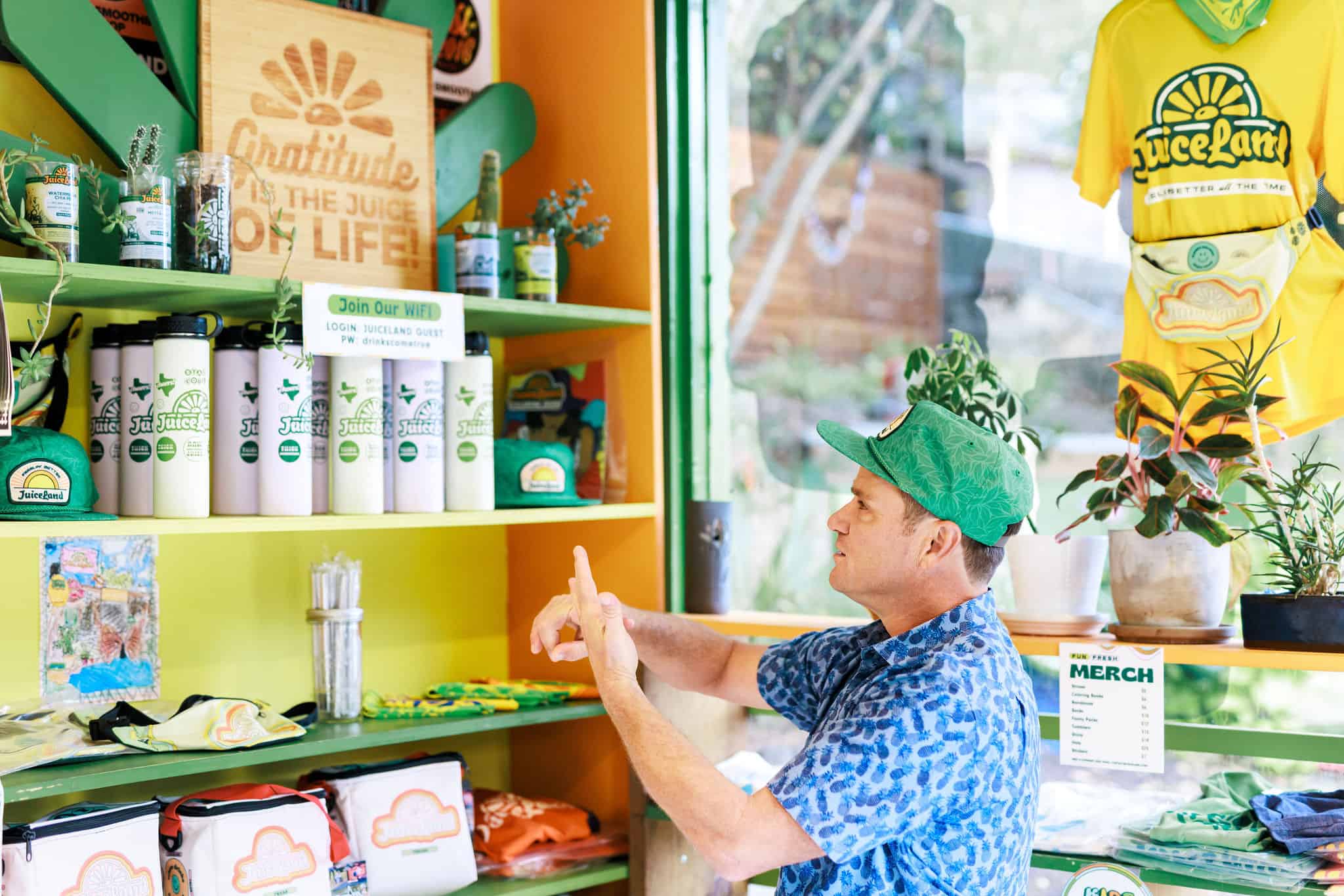 Matt Shook - stocking the shelves at Juiceland